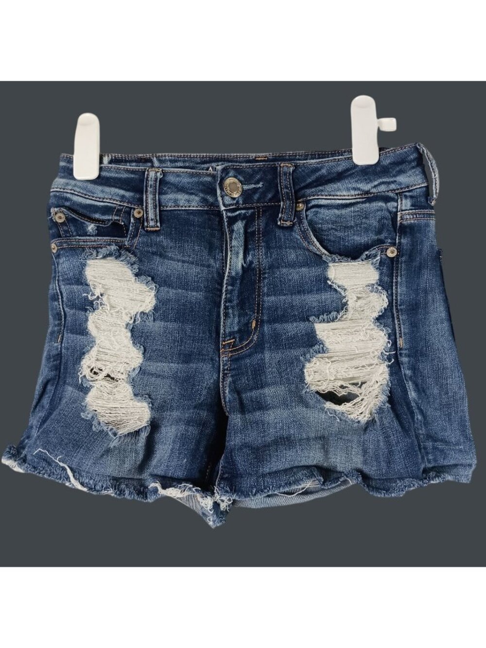 American Eagle Next Level Stretch Denim Shorts Womens 6 Blue 27x4 Distressed Boh
